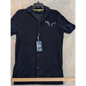 Murano Mens  Blue Short Sleeve Button Shirt‎ Octopus Embellished Slim Small Rave